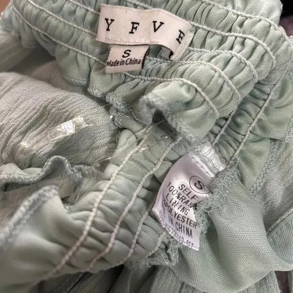 HYFVE Green Ruffle Sleeveless Halter Crop Top Women's Small - Picture 3 of 3